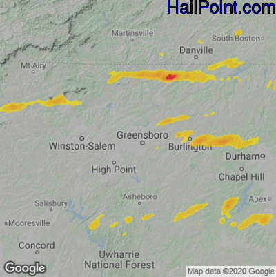 Hail Map for Greensboro, NC Region on May 1, 2022