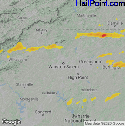 Hail Map for Winston-Salem, NC Region on May 1, 2022