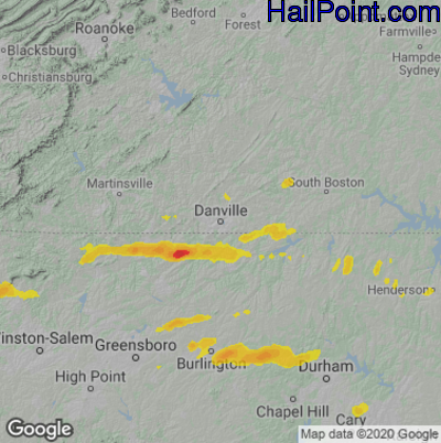 Hail Map for Danville, VA Region on May 1, 2022