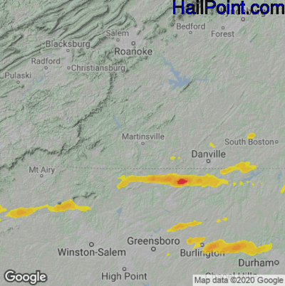 Hail Map for Martinsville, VA Region on May 1, 2022