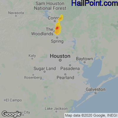 Hail Map for Houston, TX Region on May 1, 2022 