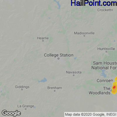 Hail Map for College Station, TX Region on May 1, 2022
