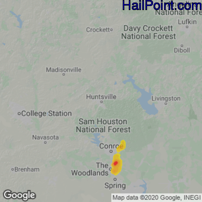 Hail Map for Huntsville, TX Region on May 1, 2022
