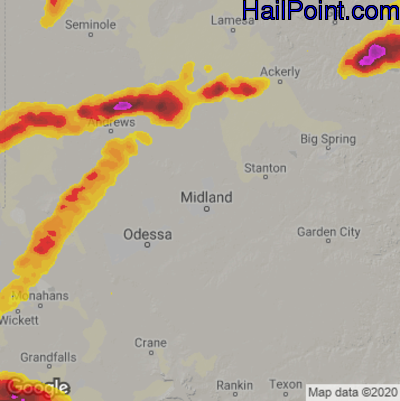Hail Map for Midland, TX Region on May 1, 2022