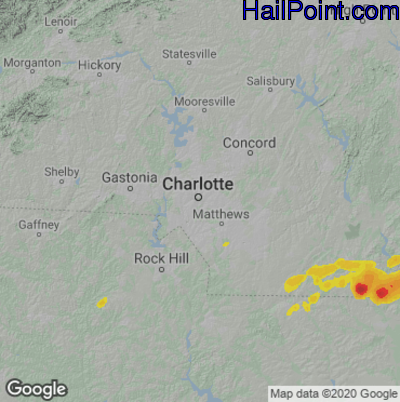 Hail Map for Charlotte, NC Region on May 1, 2022