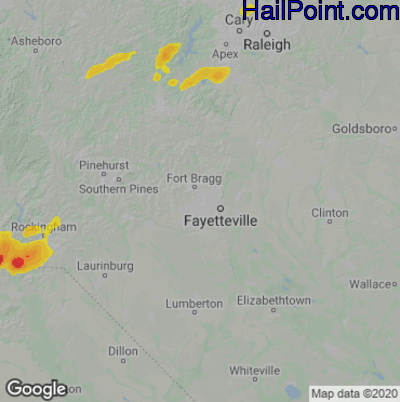 Hail Map for Fayetteville, NC Region on May 1, 2022