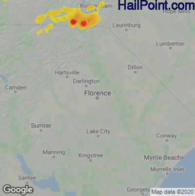 Hail Map for Florence, SC Region on May 1, 2022 