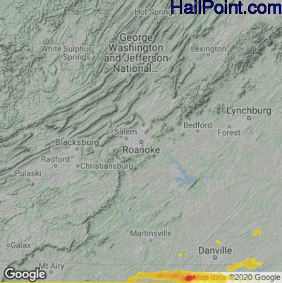 Hail Map for Roanoke, VA Region on May 1, 2022