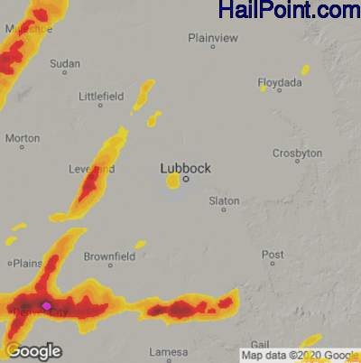 Hail Map for Lubbock, TX Region on May 1, 2022