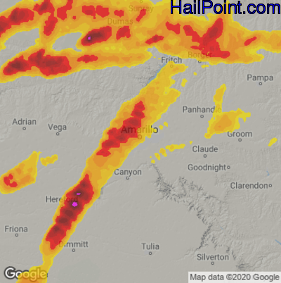 Hail Map for Amarillo, TX Region on May 1, 2022