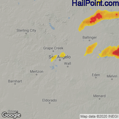 Hail Map for San Angelo, TX Region on May 2, 2022
