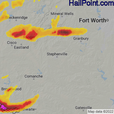 Hail Map for Stephenville, TX Region on May 2, 2022 
