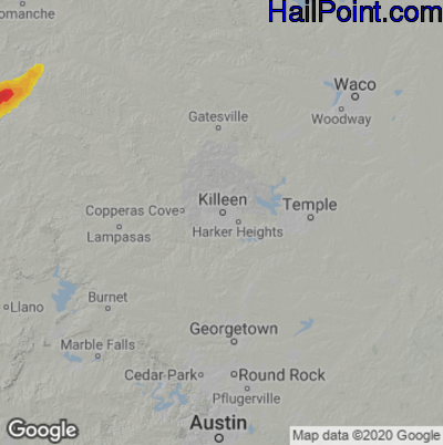 Hail Map for Killeen, TX Region on May 2, 2022 
