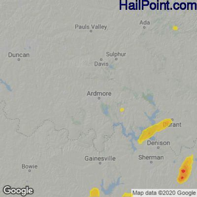 Hail Map for Ardmore, OK Region on May 2, 2022