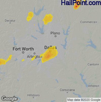 Hail Map for Dallas, TX Region on May 2, 2022