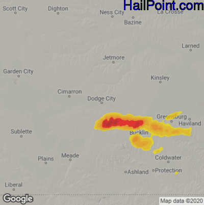 Hail Map for Dodge City, KS Region on May 2, 2022
