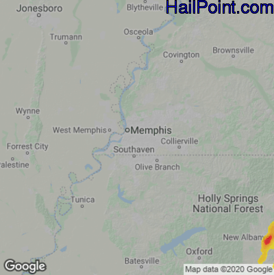 Hail Map for Memphis, TN Region on May 2, 2022