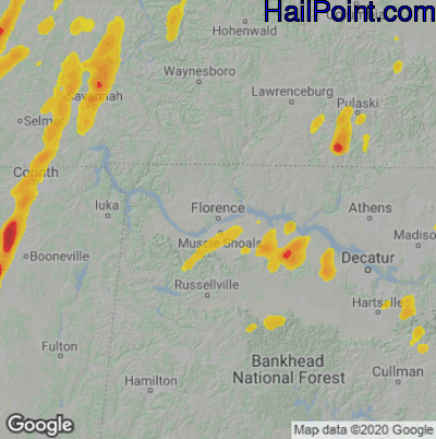Hail Map for Florence, AL Region on May 2, 2022