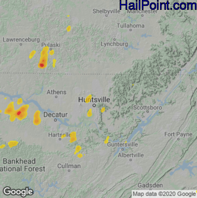 Hail Map for Huntsville, AL Region on May 2, 2022 