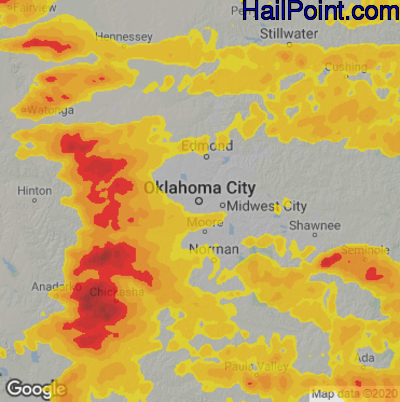 Hail Map for Oklahoma City, OK Region on May 2, 2022