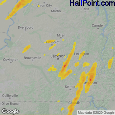 Hail Map for Jackson, TN Region on May 2, 2022