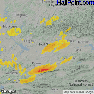 Hail Map for Forth Smith, AR Region on May 2, 2022