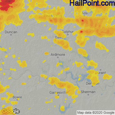 Hail Map for Ardmore, OK Region on May 2, 2022