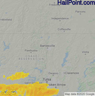 Hail Map for Bartlesville, OK Region on May 2, 2022