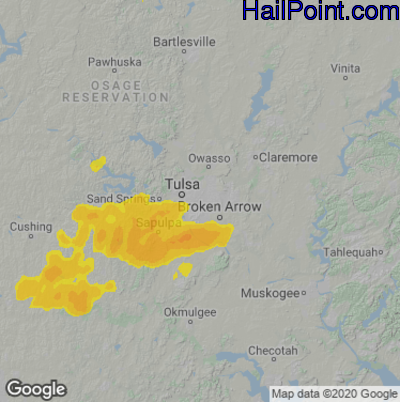 Hail Map for Tulsa, OK Region on May 3, 2022 