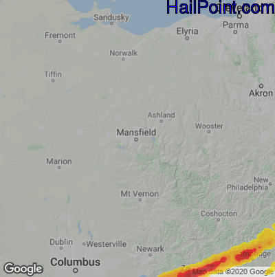 Hail Map for Mansfield, OH Region on May 3, 2022