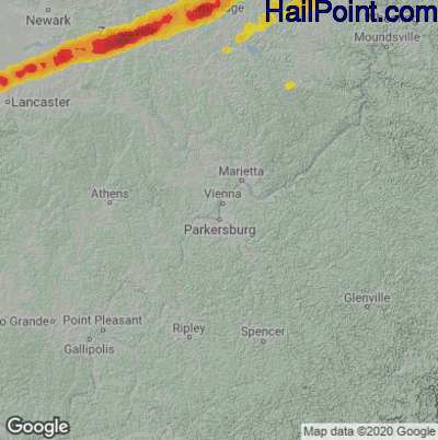 Hail Map for Parkersburg, WV Region on May 3, 2022