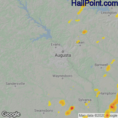 Hail Map for Augusta, GA Region on May 3, 2022 