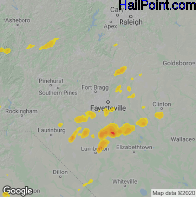 Hail Map for Fayetteville, NC Region on May 3, 2022 