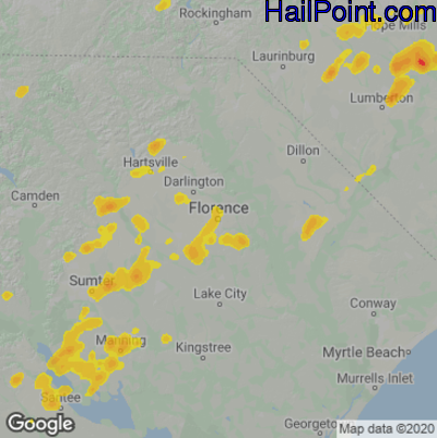 Hail Map for Florence, SC Region on May 3, 2022