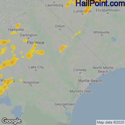 Hail Map for Myrtle Beach, SC Region on May 3, 2022