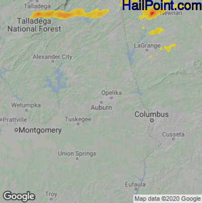 Hail Map for Auburn, AL Region on May 4, 2022