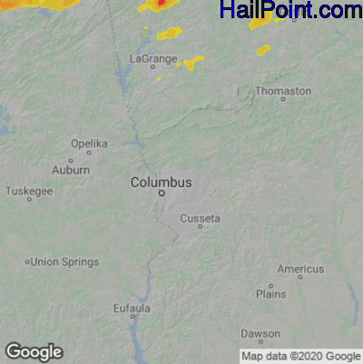 Hail Map for Columbus, GA Region on May 4, 2022 