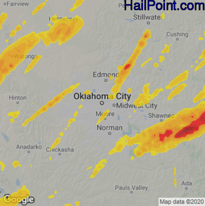 Hail Map for Oklahoma City, OK Region on May 4, 2022