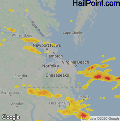 Hail Map for Norfolk, VA Region on May 4, 2022