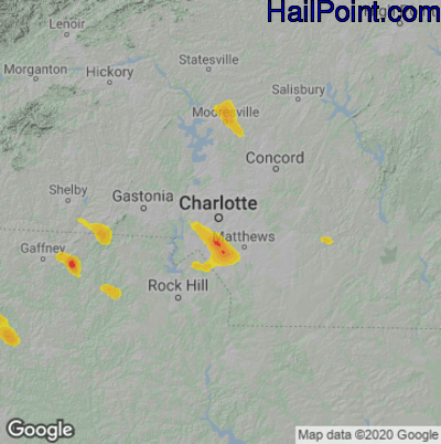 Hail Map for Charlotte, NC Region on May 4, 2022
