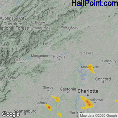 Hail Map for Hickory, NC Region on May 4, 2022