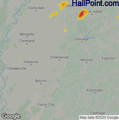 Hail Map for Greenwood, MS Region on May 4, 2022 