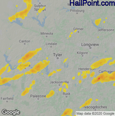 Hail Map for Tyler, TX Region on May 5, 2022