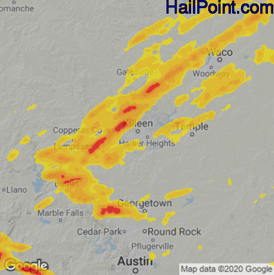 Hail Map for Killeen, TX Region on May 5, 2022