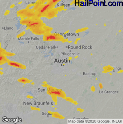 Hail Map for Austin, TX Region on May 5, 2022