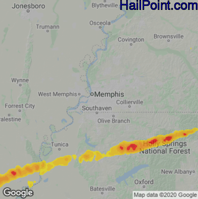 Hail Map for Memphis, TN Region on May 5, 2022 