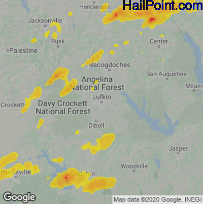 Hail Map for Lufkin, TX Region on May 5, 2022