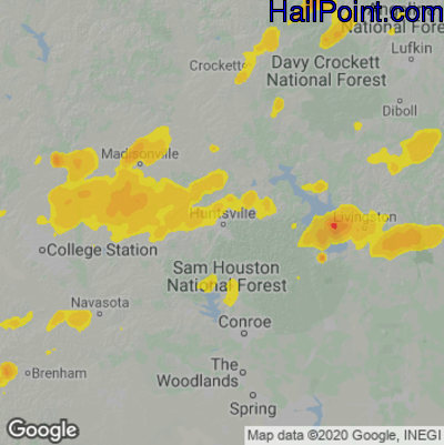 Hail Map for Huntsville, TX Region on May 5, 2022