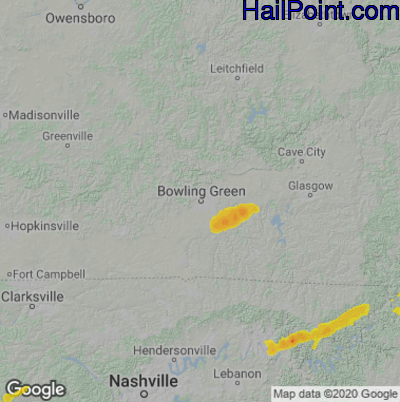 Hail Map for Bowling Green, KY Region on May 5, 2022 