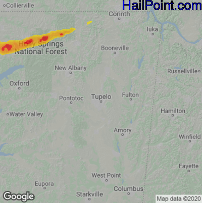 Hail Map for Tupelo, MS Region on May 5, 2022